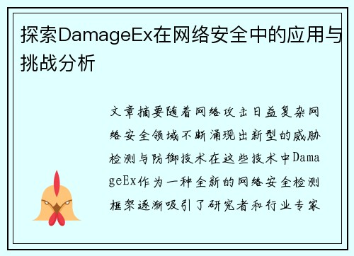探索DamageEx在网络安全中的应用与挑战分析